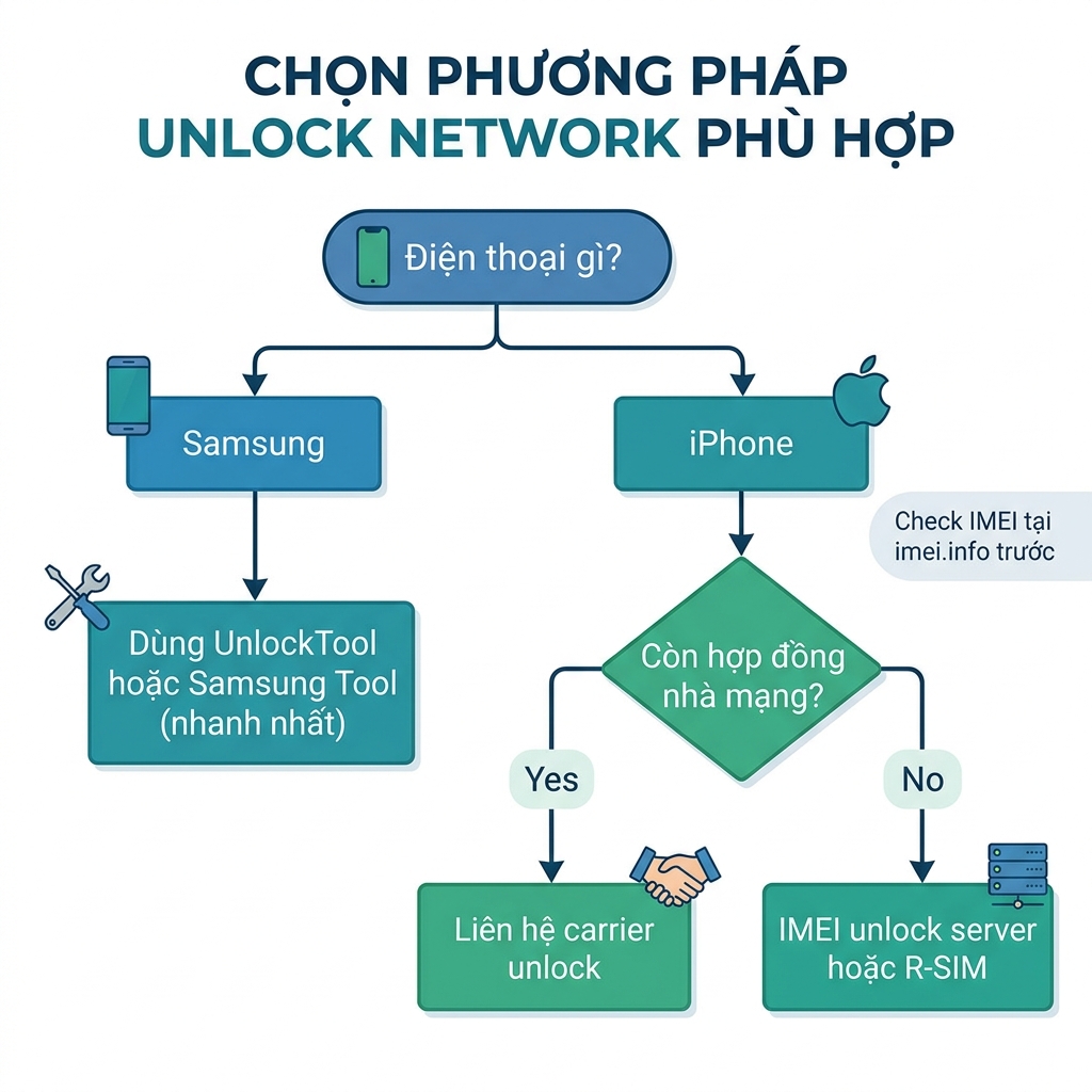 Chọn phương pháp unlock network phù hợp Samsung hay iPhone