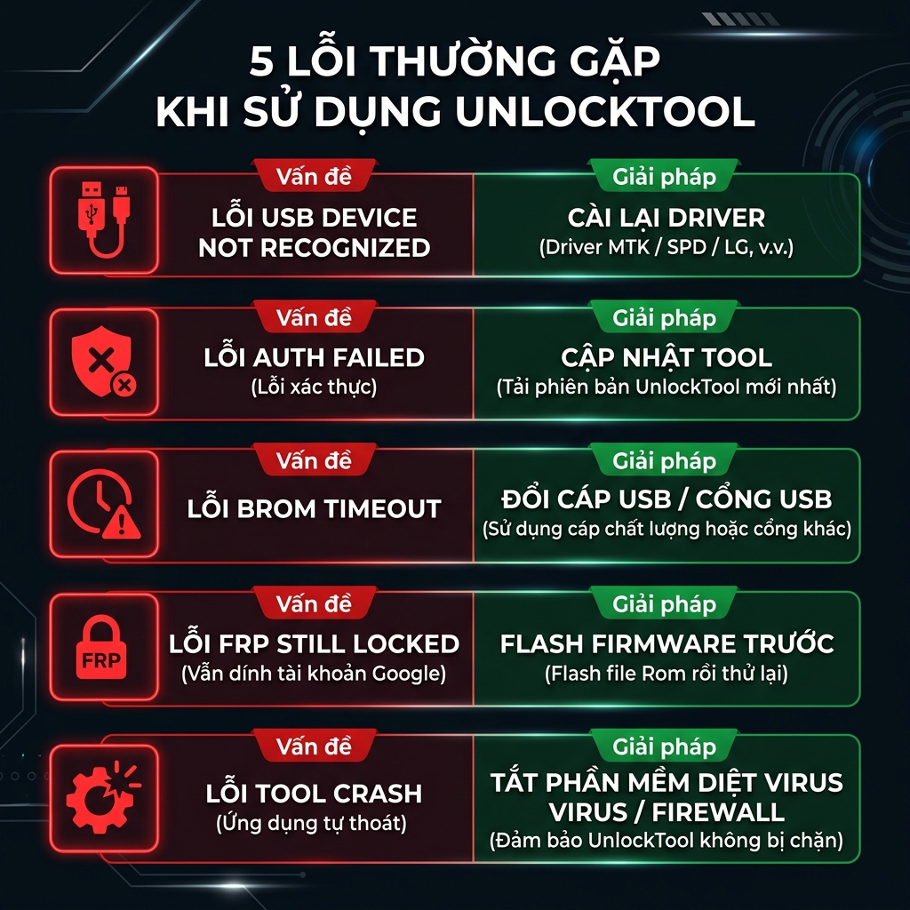 5 lỗi thường gặp khi sử dụng UnlockTool 2026 và cách fix