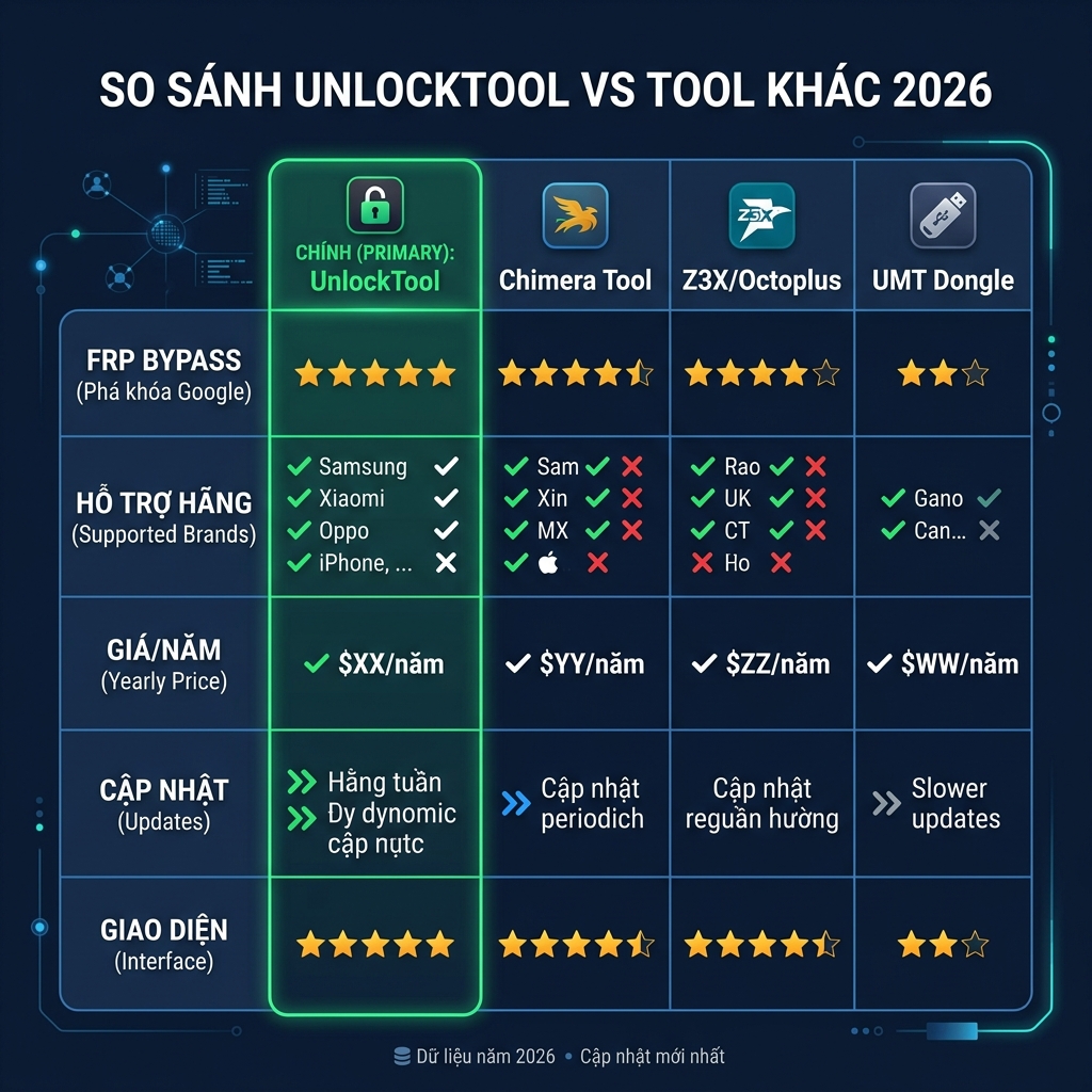 So sánh UnlockTool với các tool khác 2026