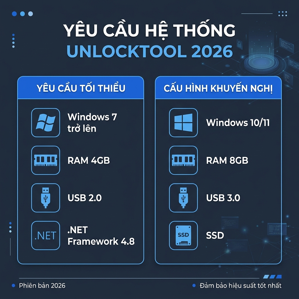 Yêu cầu hệ thống để cài đặt UnlockTool 2026