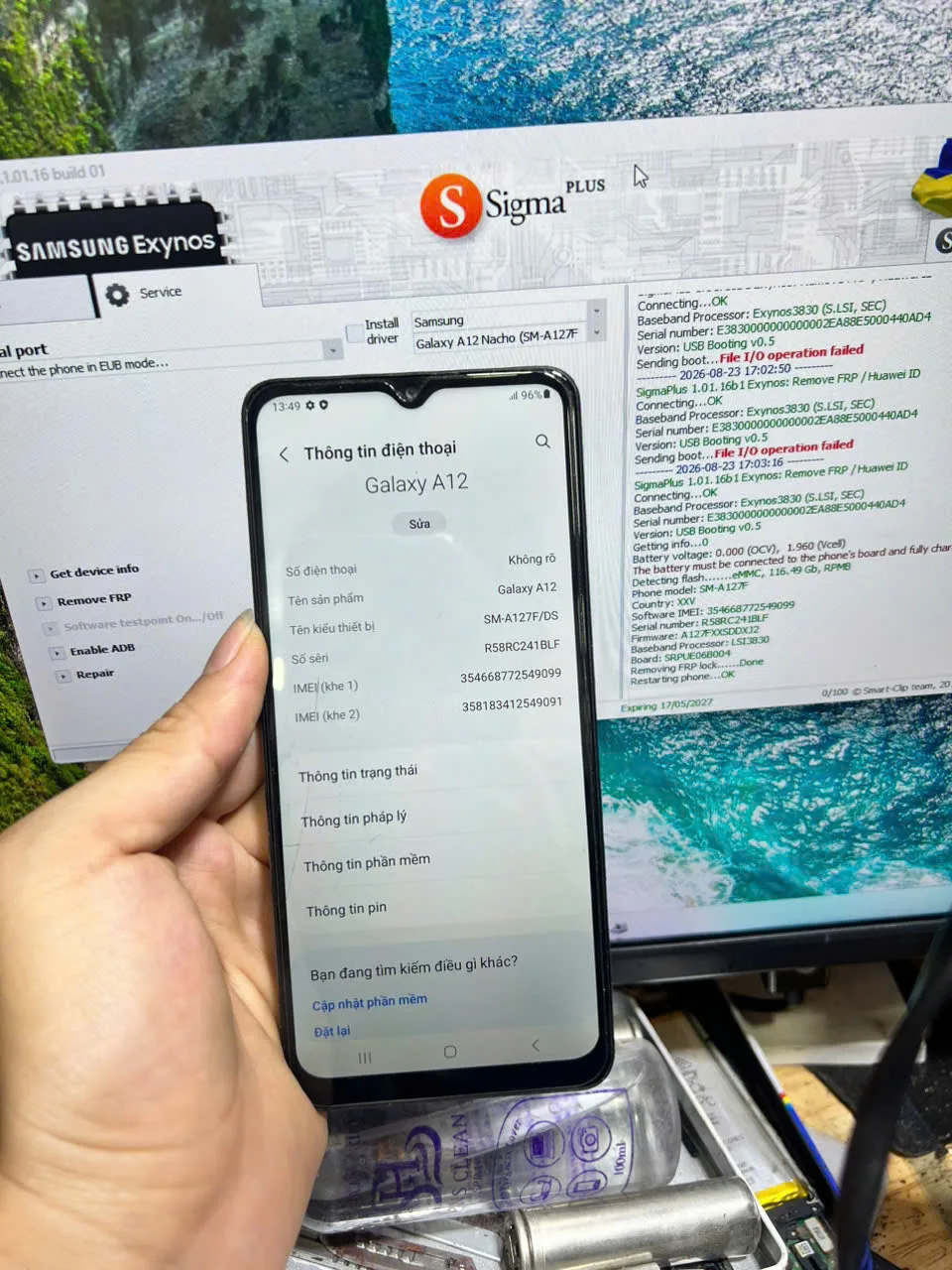 Xóa FRP Samsung Galaxy A12 Exynos850 bằng Sigma Plus thực tế