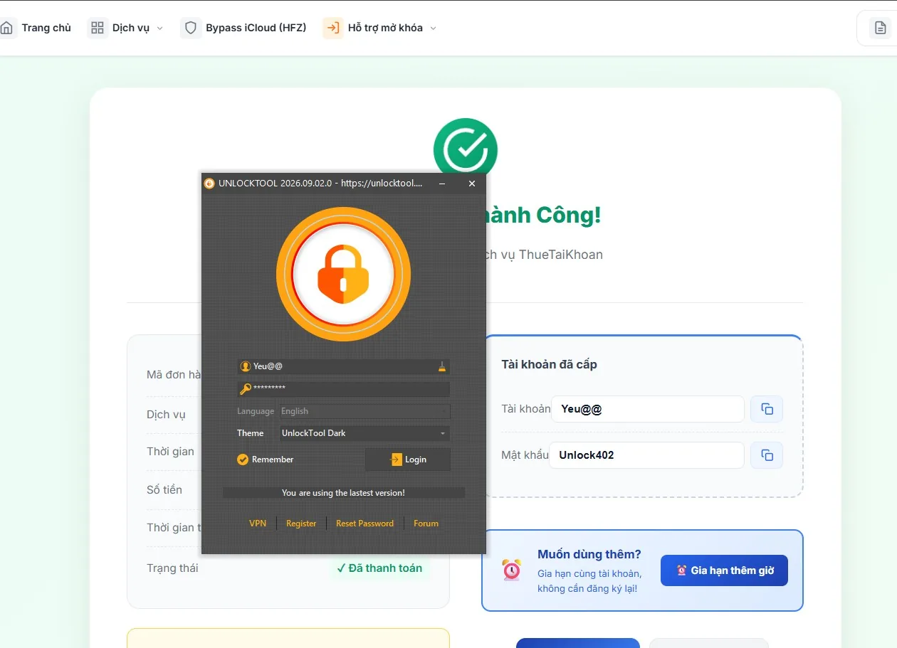 Đăng nhập tài khoản UnlockTool sau khi cài đặt