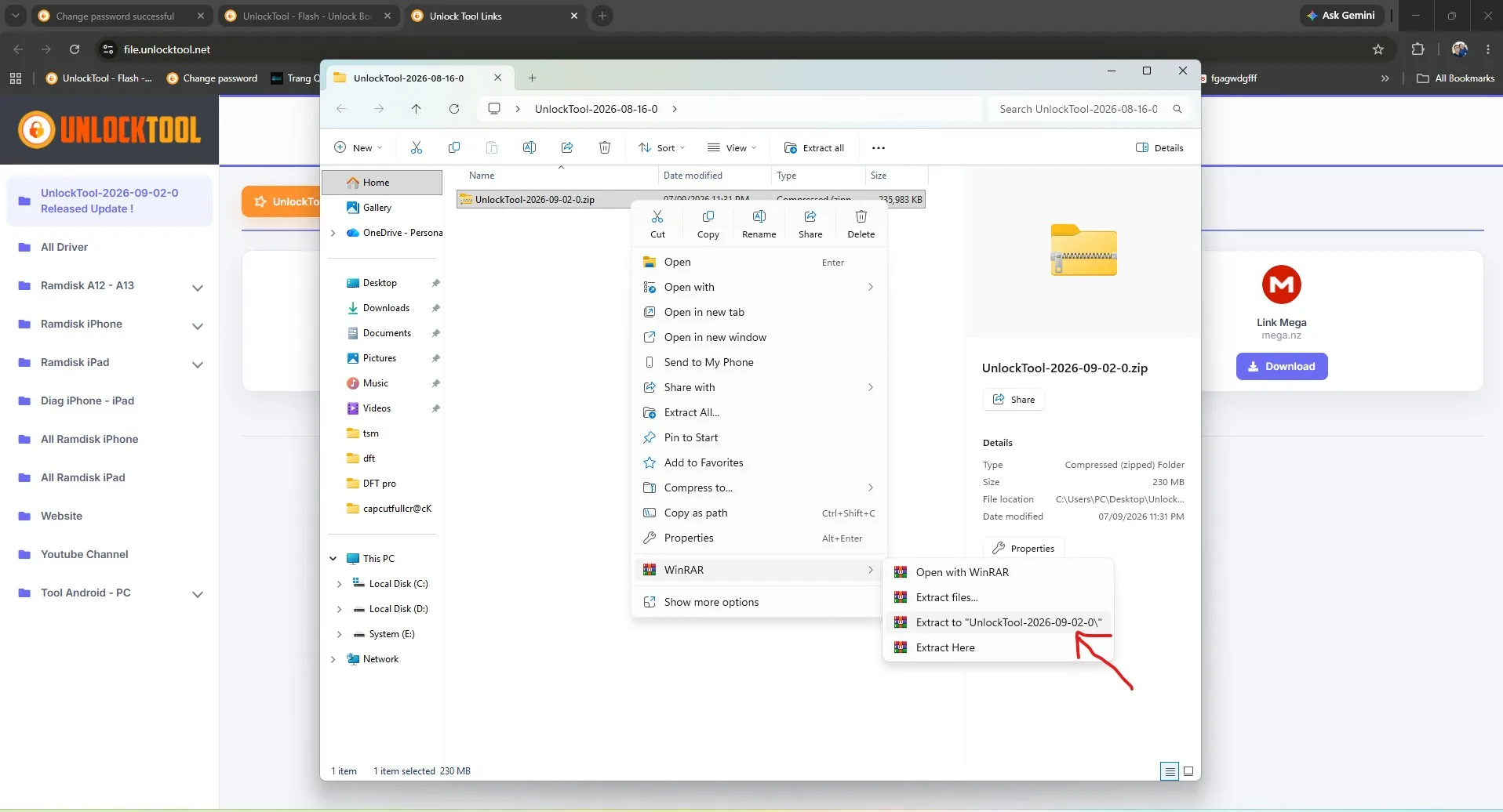 Giải nén file UnlockTool zip vừa tải về