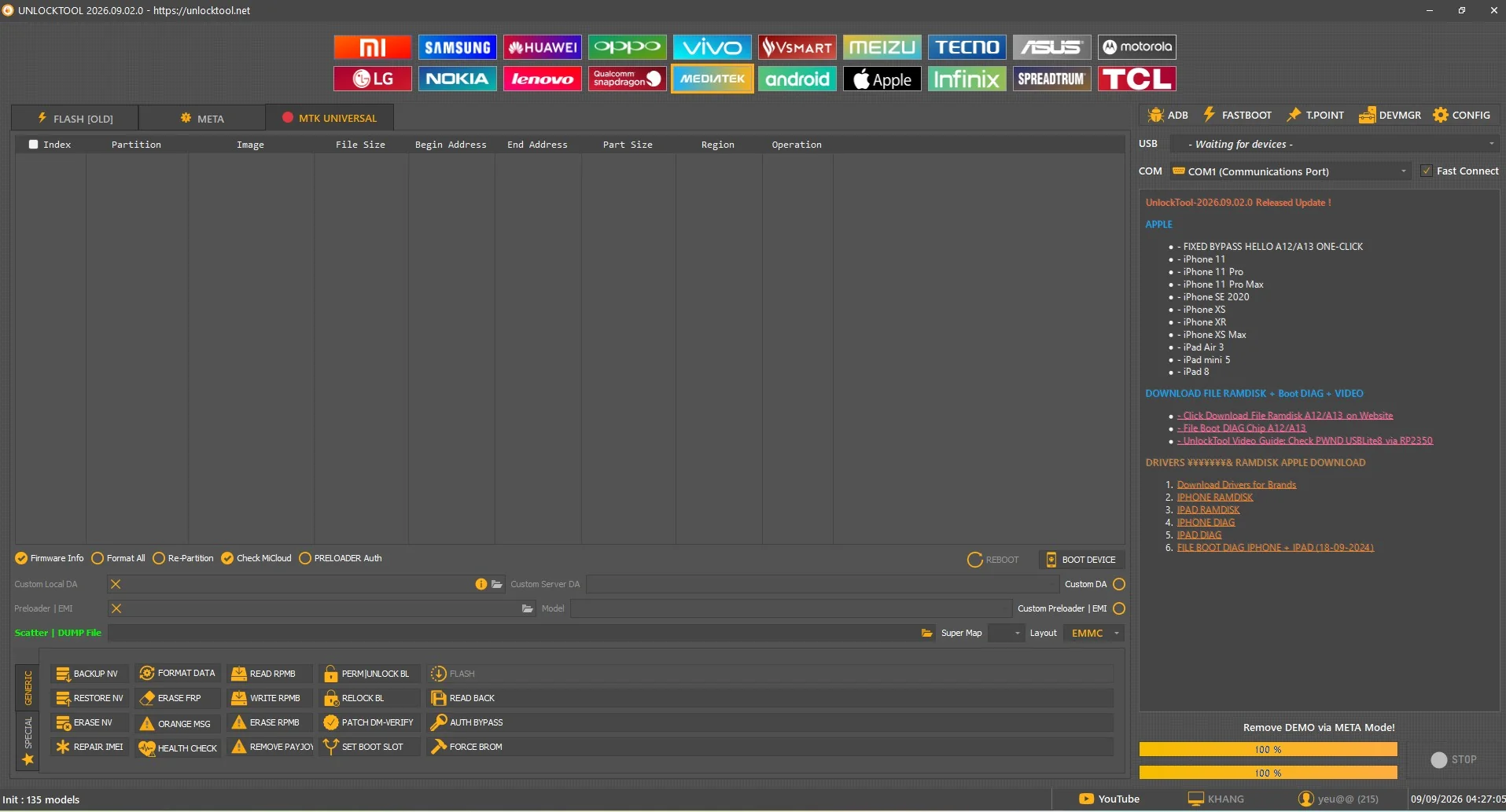 Tab MediaTek BROM trong UnlockTool