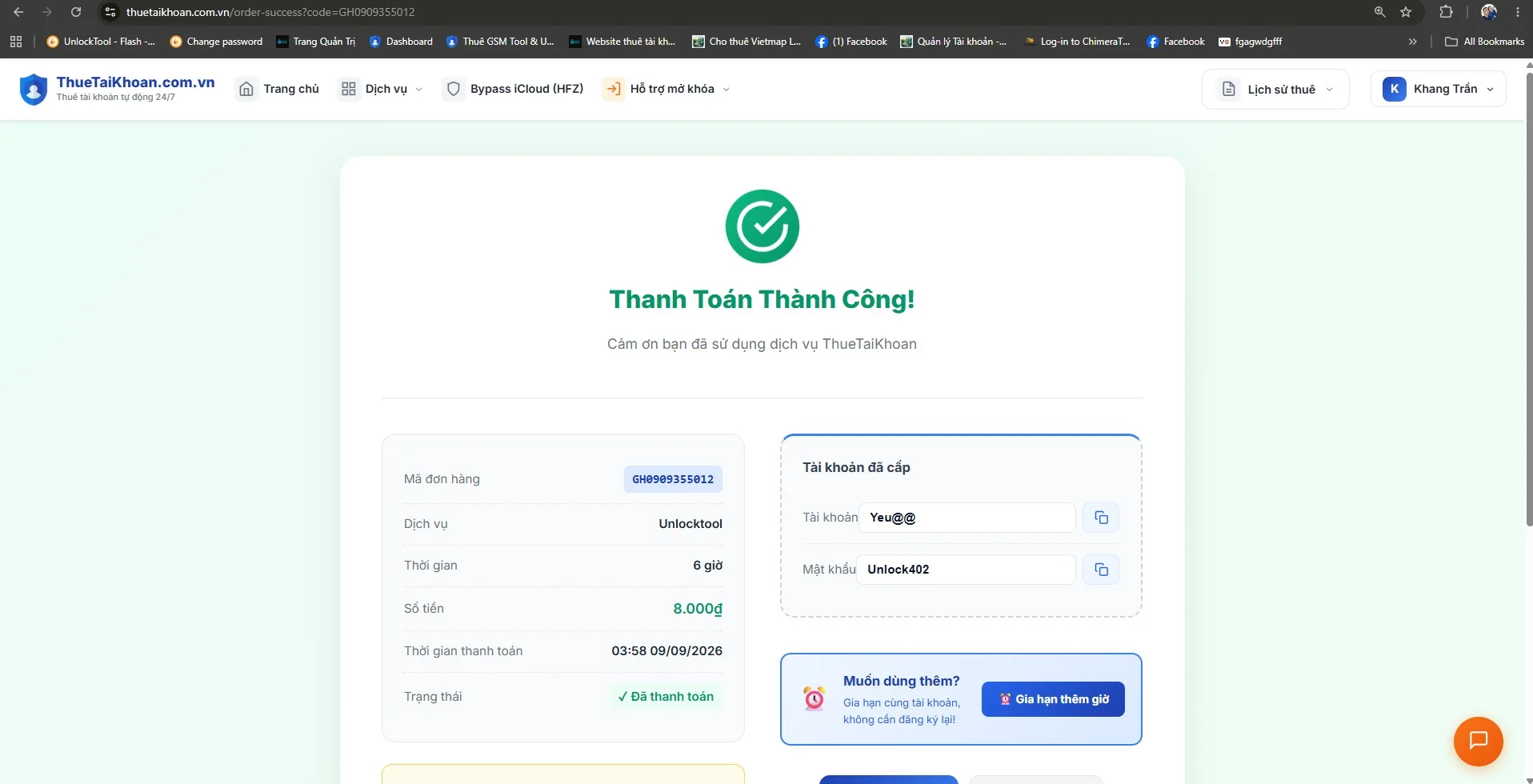 Nhận tài khoản tự động sau thanh toán thành công