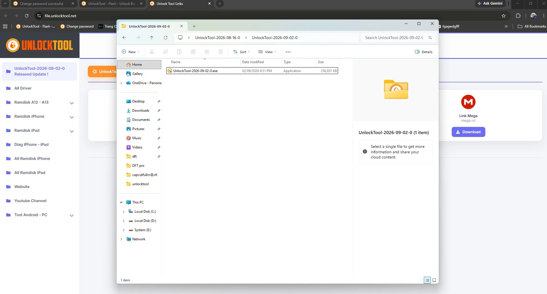 Thư mục UnlockTool sau khi giải nén, chạy bằng quyền Administrator