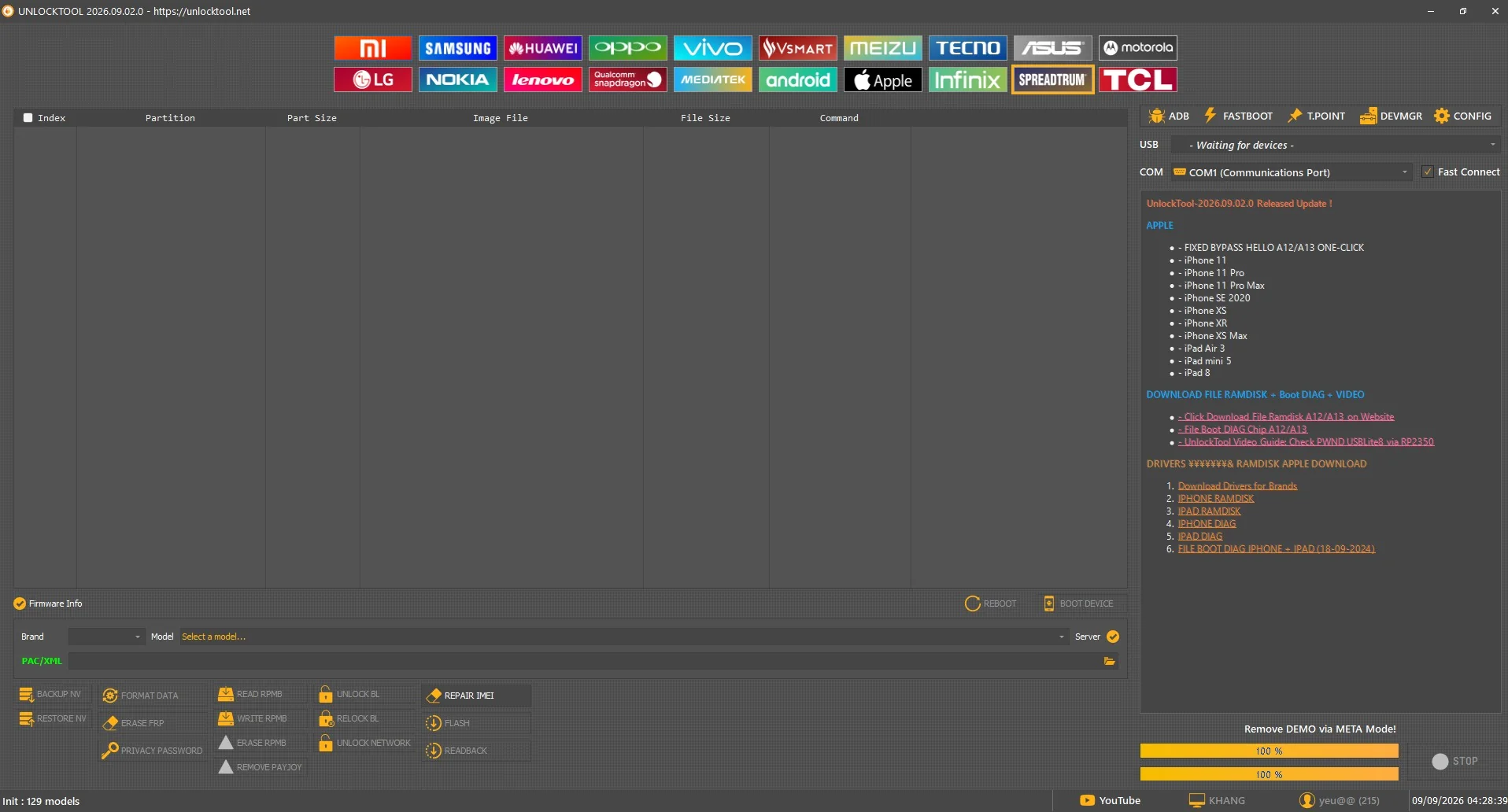 Tab Spreadtrum Unisoc trong UnlockTool