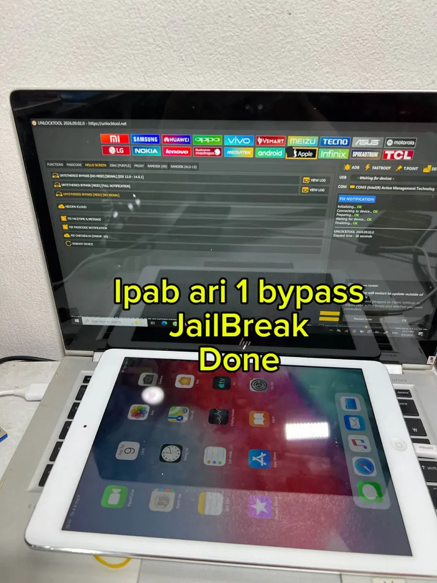 iPad Air 1 bypass màn hình Hello bằng UnlockTool