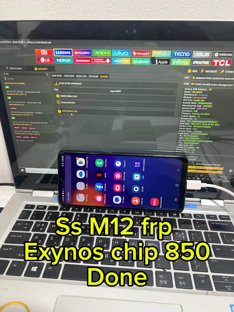 Samsung M12 SM-M127F Exynos 850 xóa FRP bằng UnlockTool qua ADB
