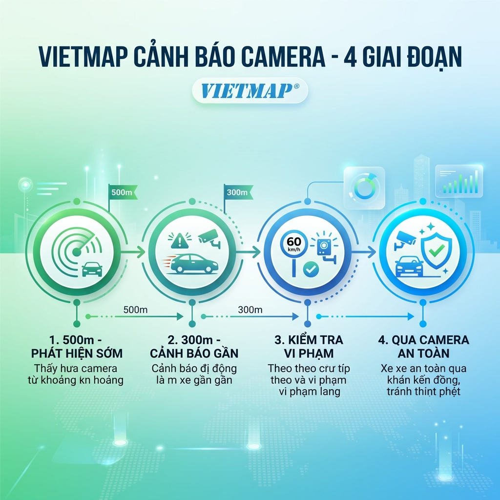 Vietmap cảnh báo camera phạt nguội 4 giai đoạn