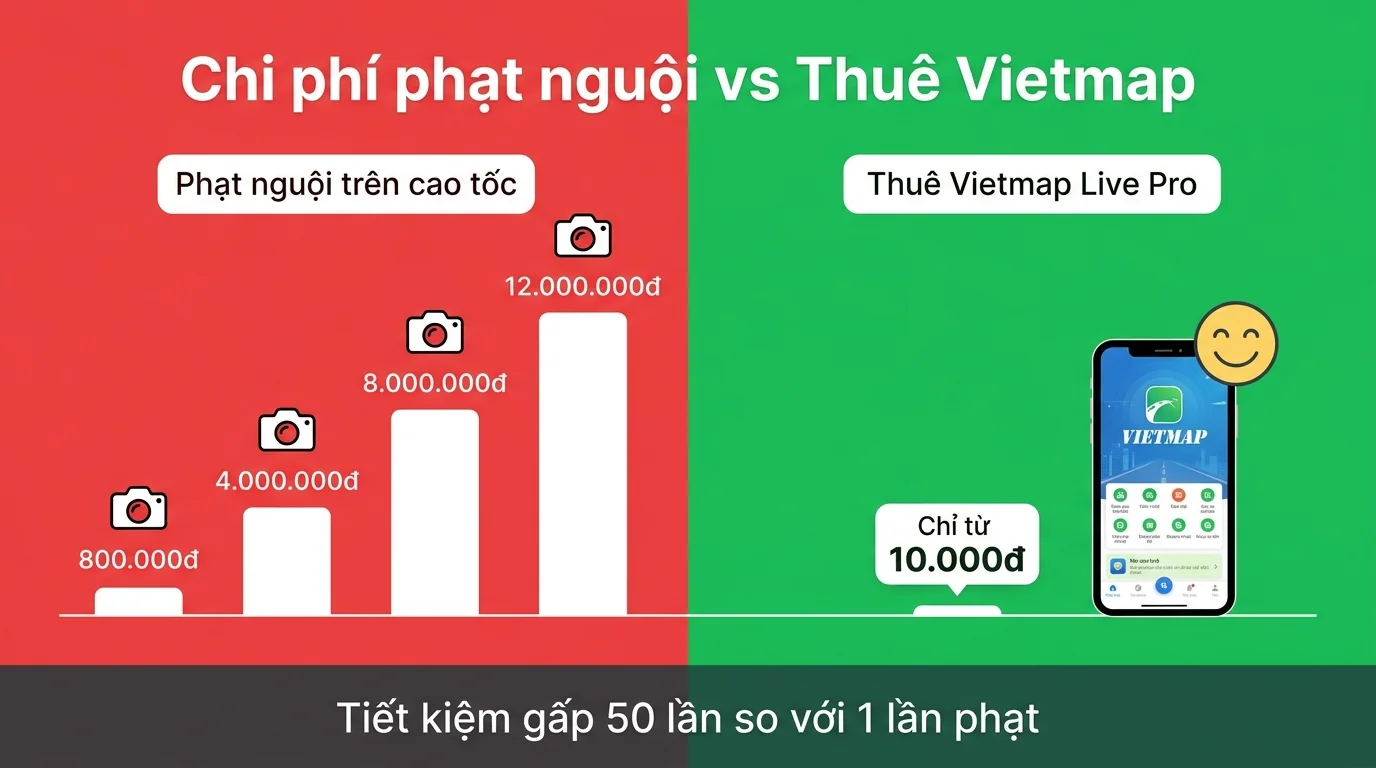 So sánh chi phí phạt nguội vs thuê Vietmap Live Pro - infographic