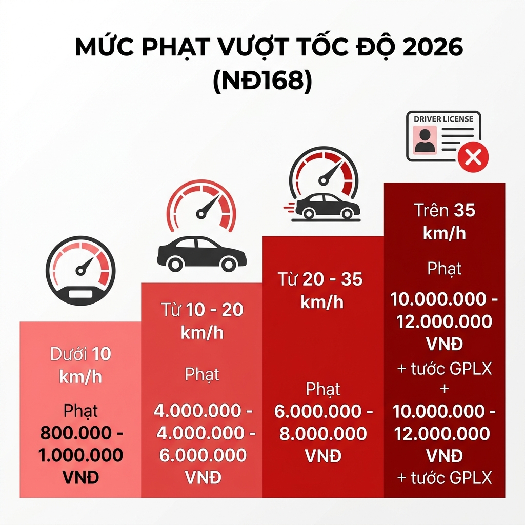Mức phạt vượt tốc độ giới hạn 2026 theo Nghị định 168