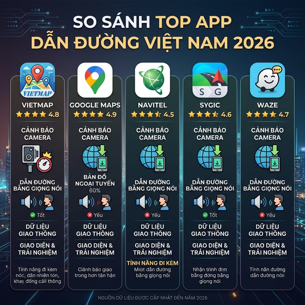 So sánh top app dẫn đường GPS tốt nhất Việt Nam 2026
