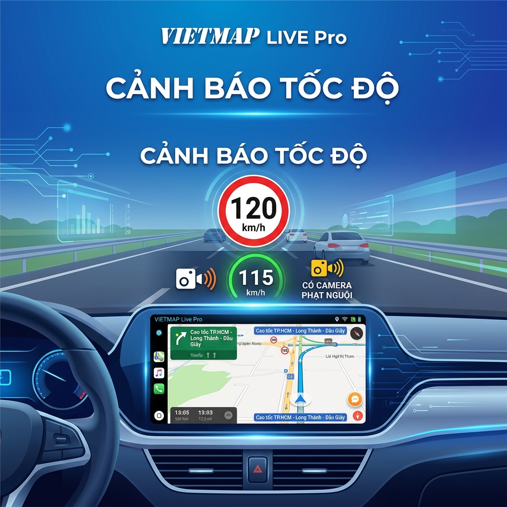 Vietmap Live Pro cảnh báo tốc độ giới hạn khi lái xe trên cao tốc