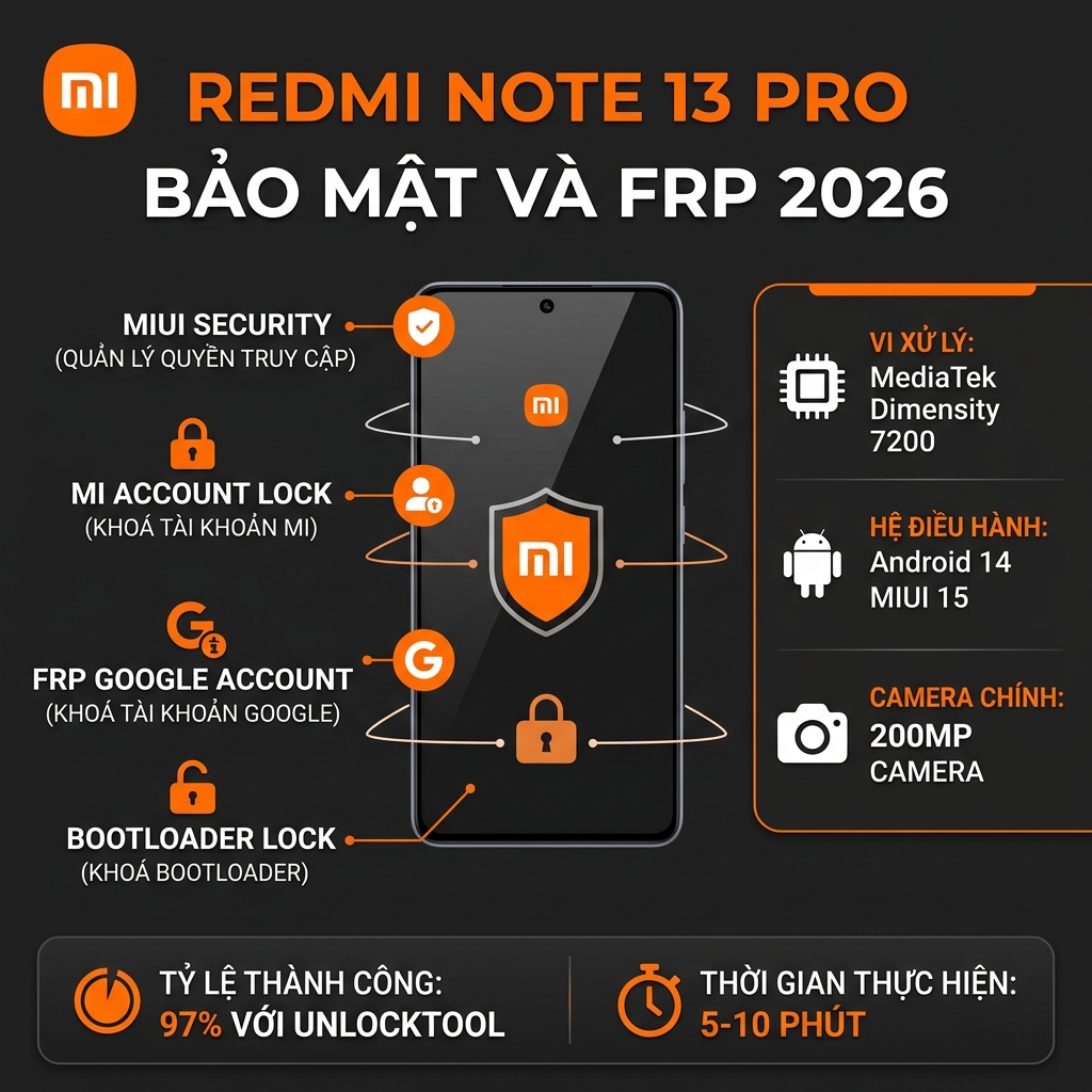 Bypass Mi Account Redmi Note 13 Pro — các lớp bảo mật Xiaomi 2026