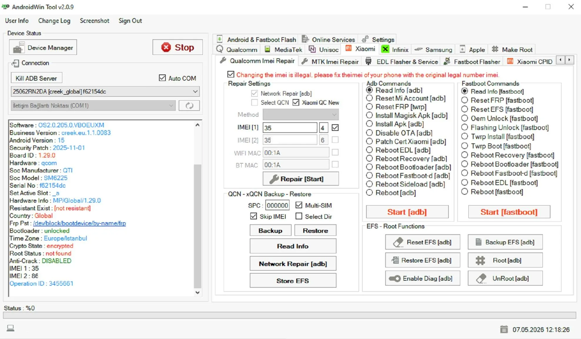 AndroidWinTool v2.0.9 — Read Device Info SM6225 Android 15