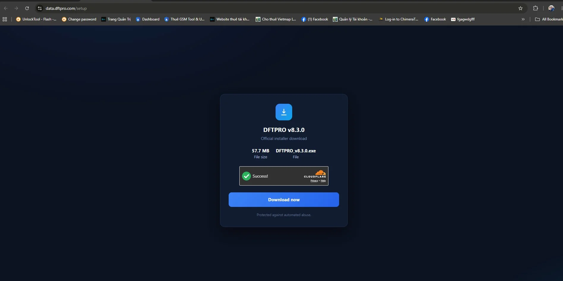 Cổng tải file DFTPRO v8.3.0 exe 57.7 MB từ data.dftpro.com setup