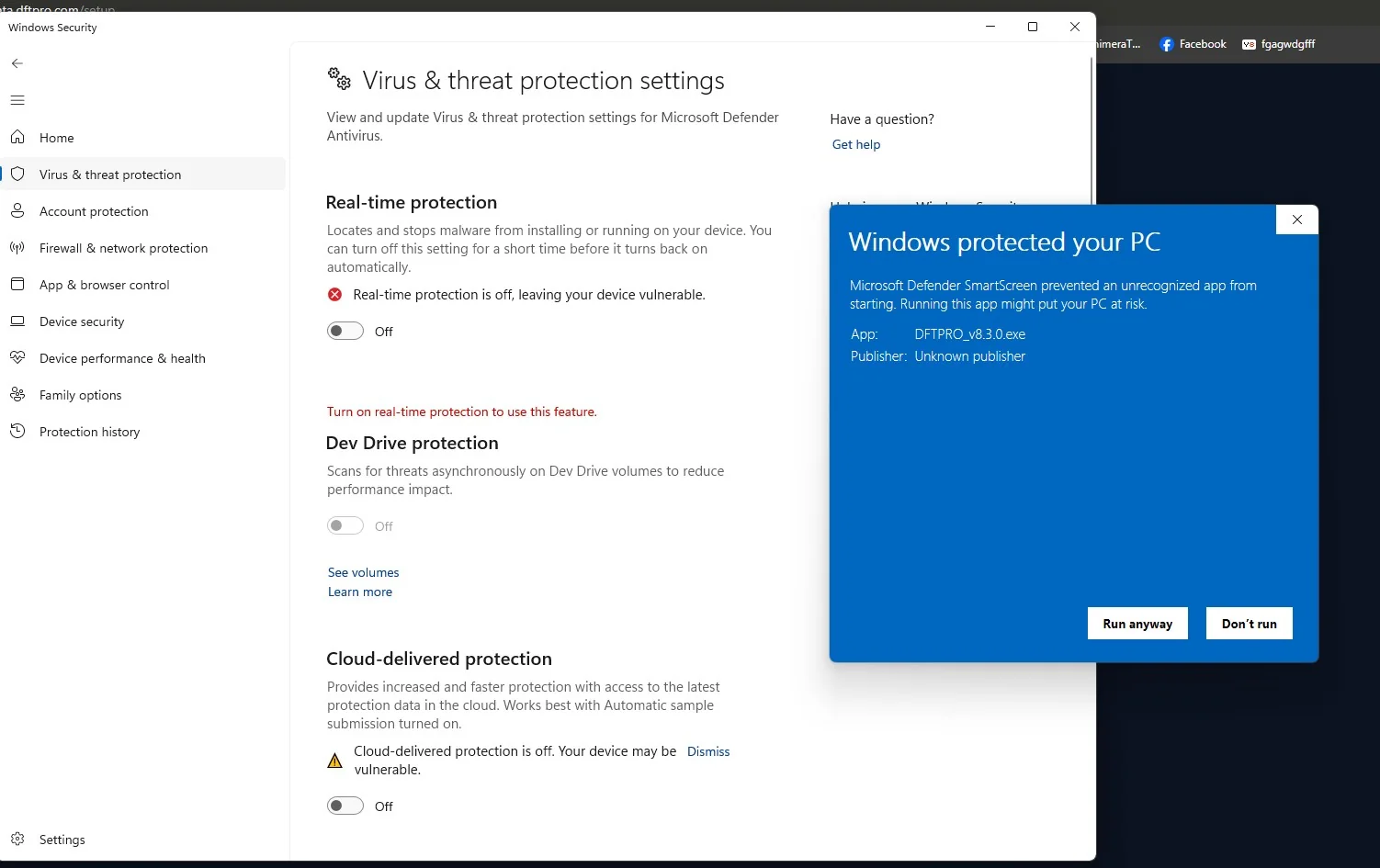 Cách xử lý lỗi Windows Defender SmartScreen chặn file DFT Pro
